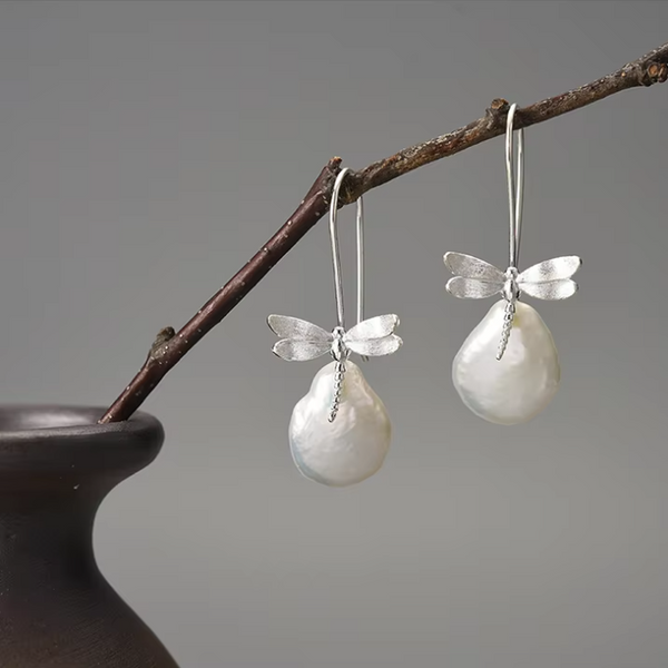 Dragonfly Pearl Drop Earrings