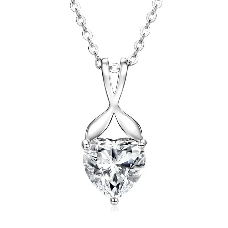 2ct Heart Moissanite Fishtail Pendant Necklace