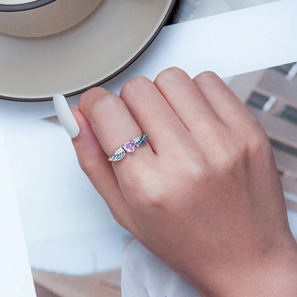 Angel Wing Pink Heart Ring