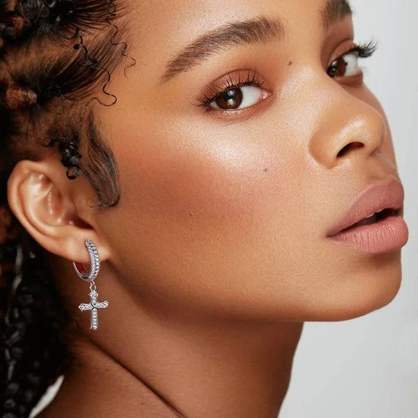 Sparkling Moissanite Cross Earrings