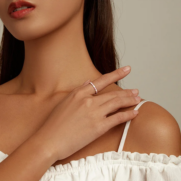 Pink & White Enamel Checkerboard Ring