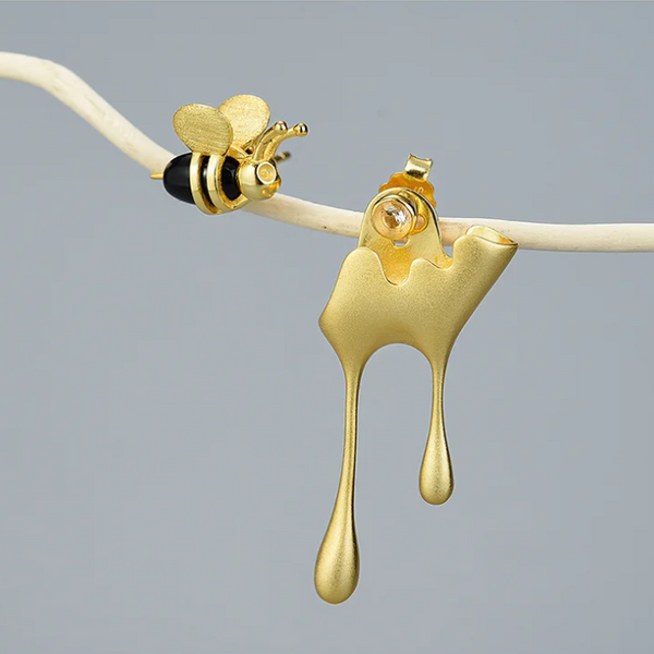 Golden Bee Asymmetric Earrings