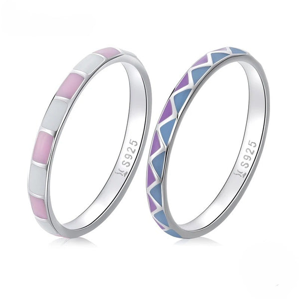 Pink & White Enamel Checkerboard Ring