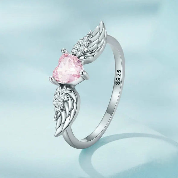 Angel Wing Pink Heart Ring