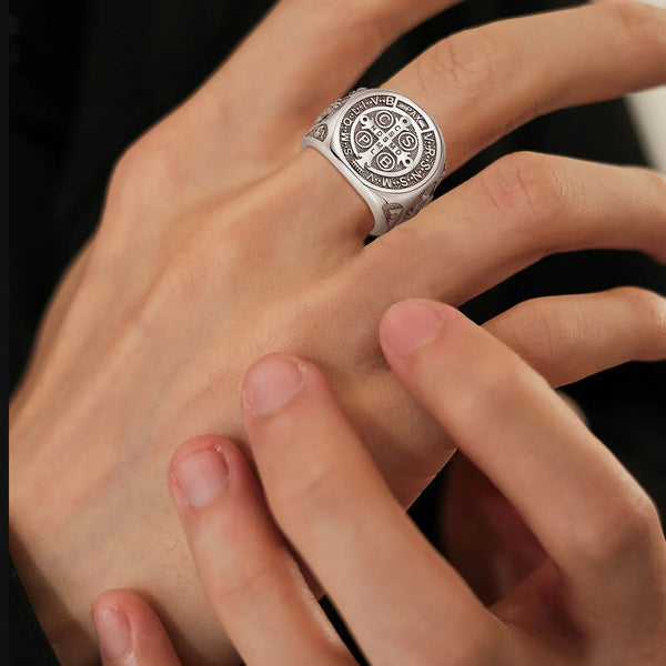 Saint Benedict Silver Ring