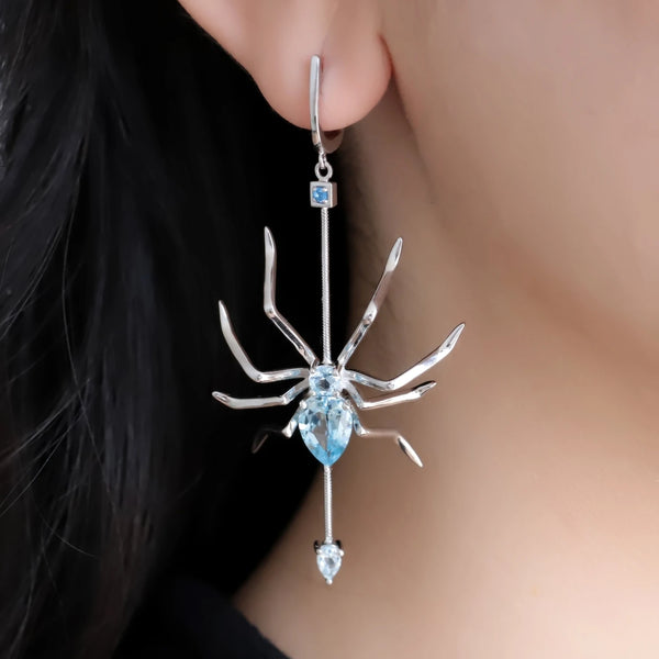Sky Blue Topaz Spider Earrings