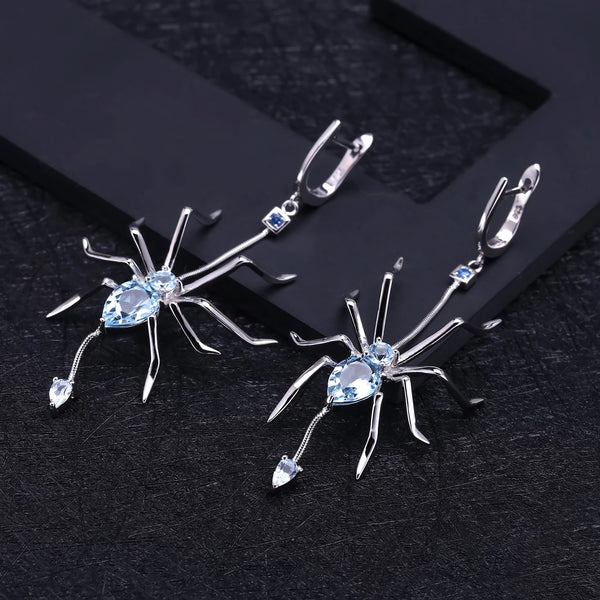 Sky Blue Topaz Spider Earrings