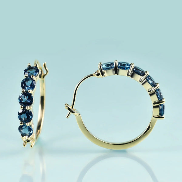 6-Stone Sterling Silver Hoop Earrings