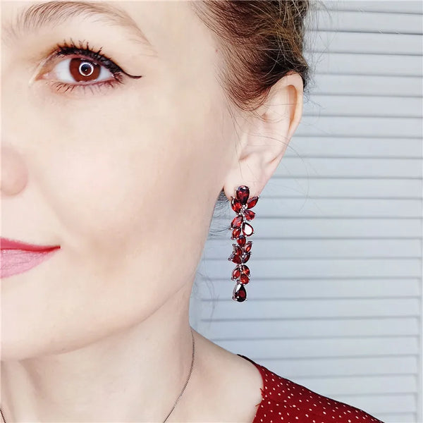 Garnet Leaf Drop Earrings