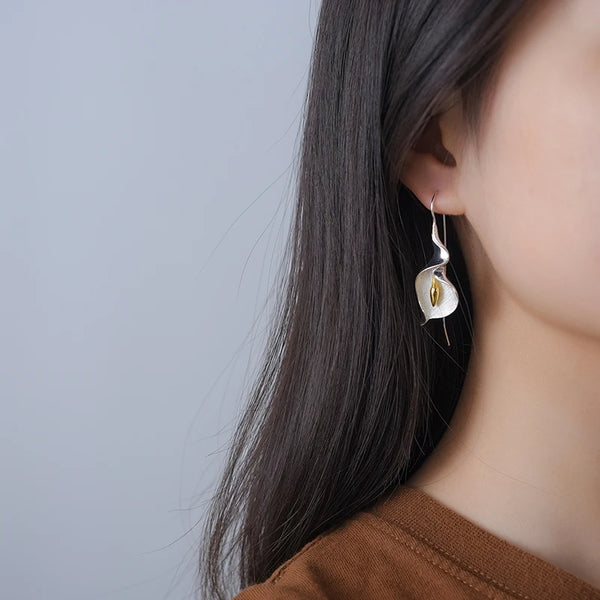 Calla Lily Gold Dangle Earrings