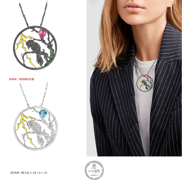 Swiss Blue Topaz Bird Necklace