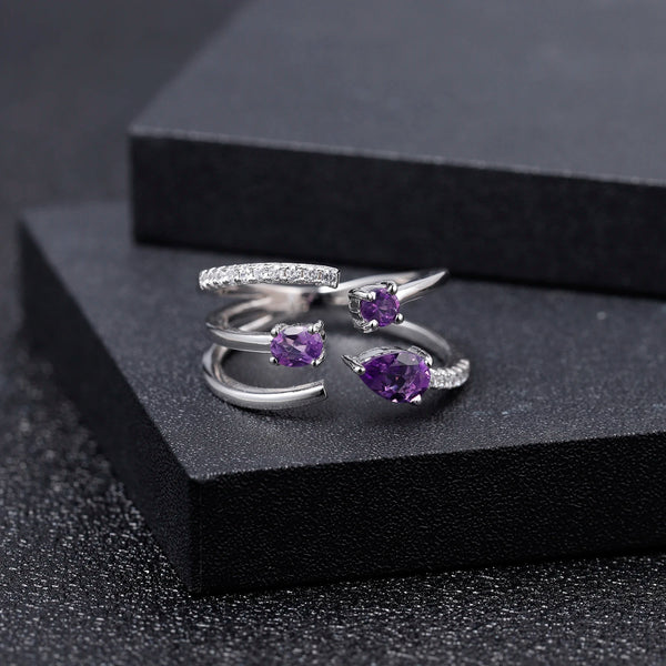 Amethyst Swirl Silver Ring