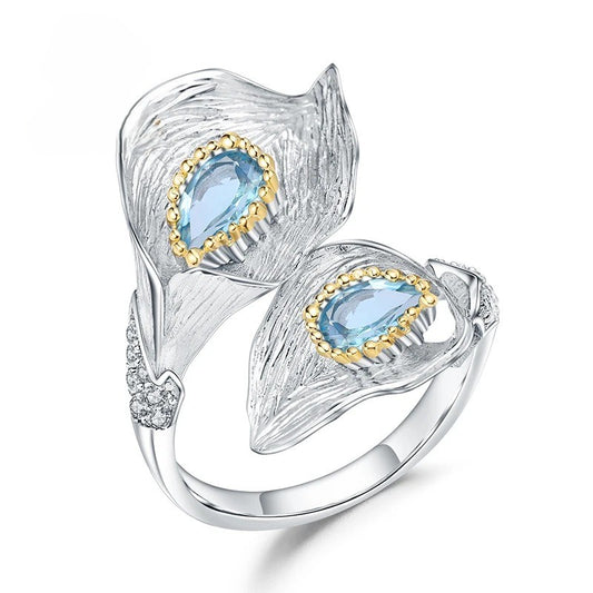 Elegant Blue Topaz Leaf Ring - CoFuze™