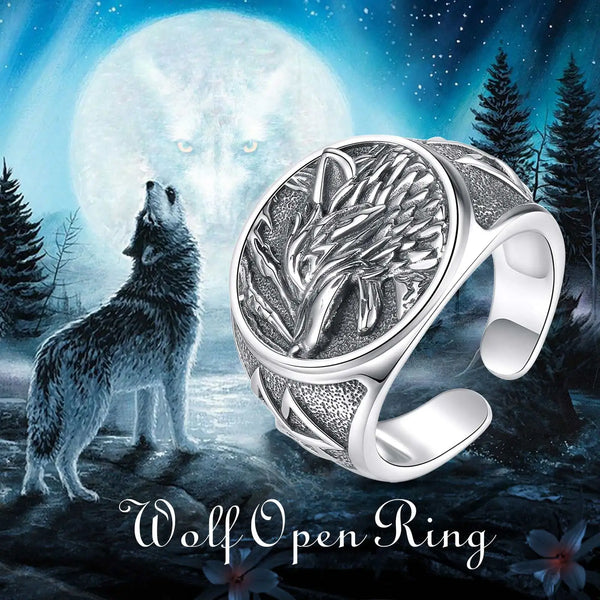 Sterling Silver Viking Wolf Ring