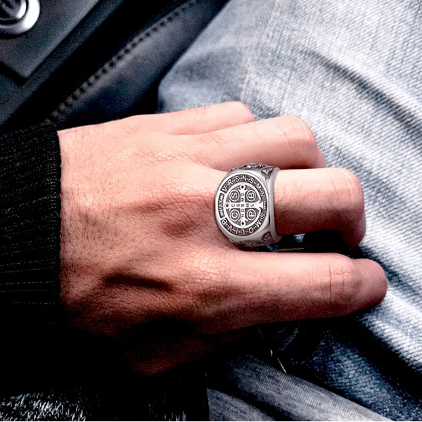 Saint Benedict Silver Ring