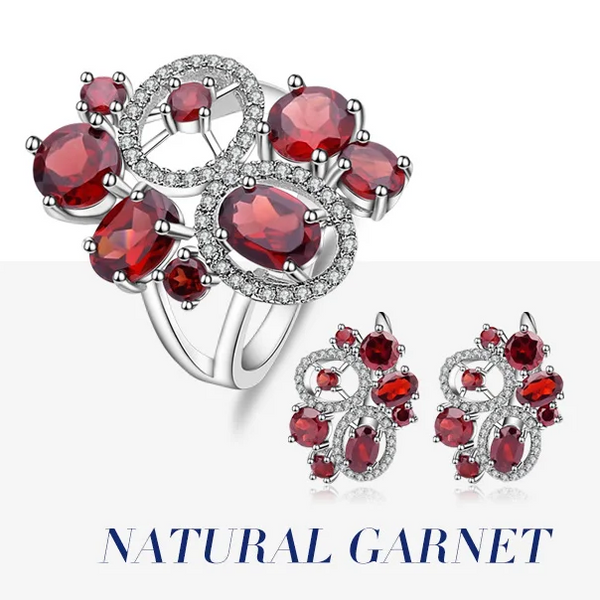 Vintage Garnet Flower Jewelry Set