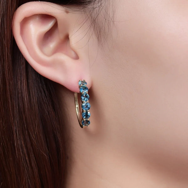 6-Stone Sterling Silver Hoop Earrings