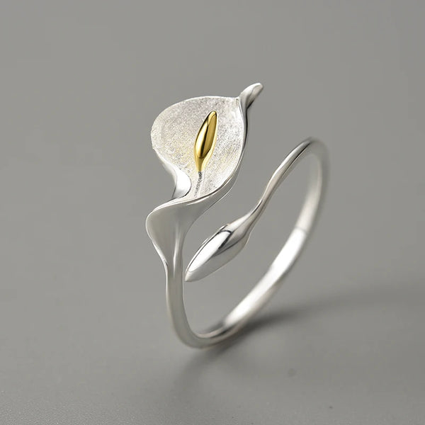 Elegant Calla Lily Silver Ring
