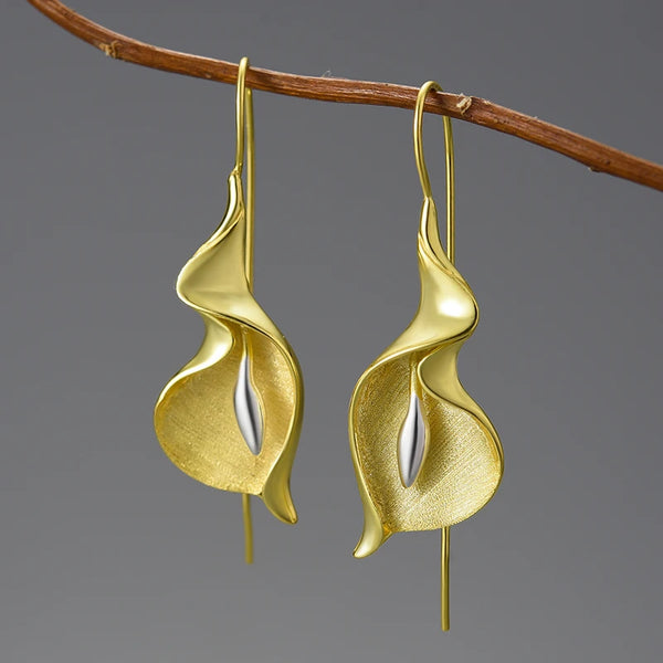 Calla Lily Gold Dangle Earrings