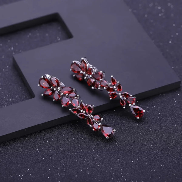 Garnet Leaf Drop Earrings