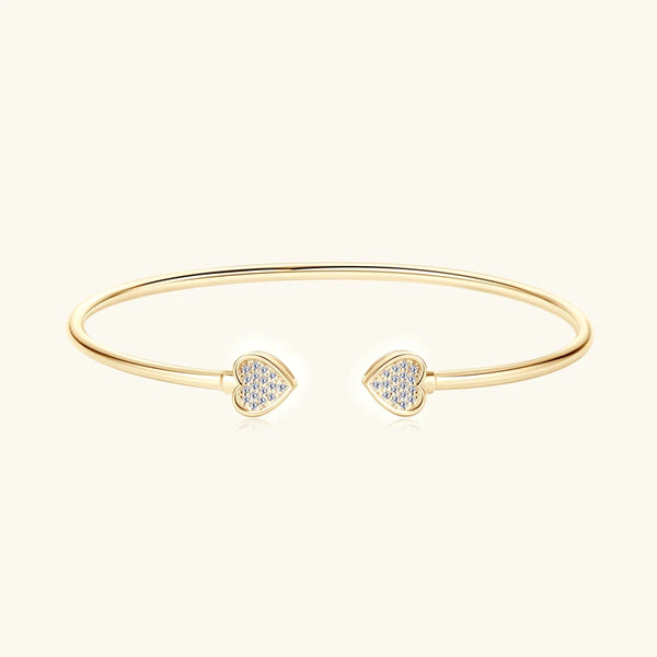 Moissanite Heart Cuff Bangle