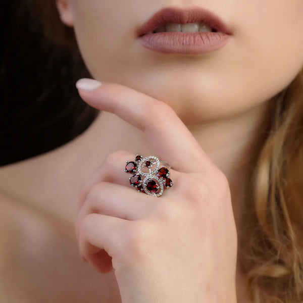 Vintage Garnet Flower Jewelry Set