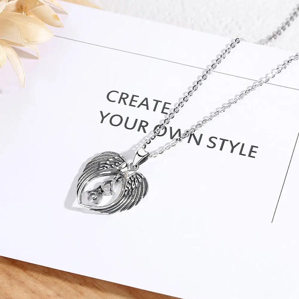 Cat & Angel Wing Heart Pendant