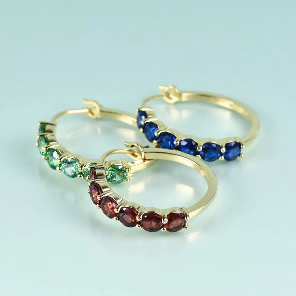 6-Stone Sterling Silver Hoop Earrings