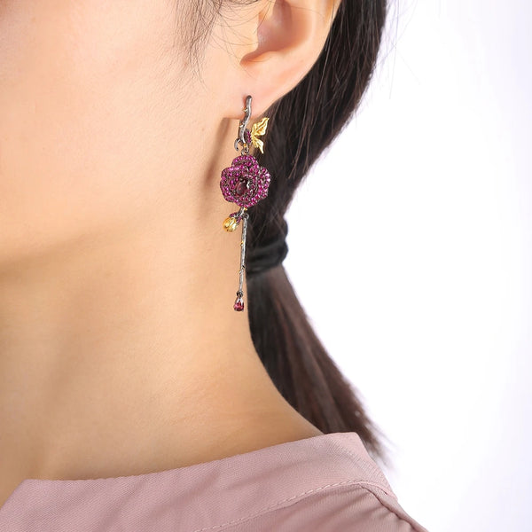 Elegant Rose Silver Earrings