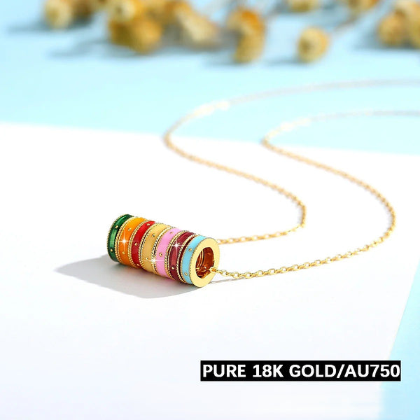 18K Gold Enamel Circle Pendant Necklace