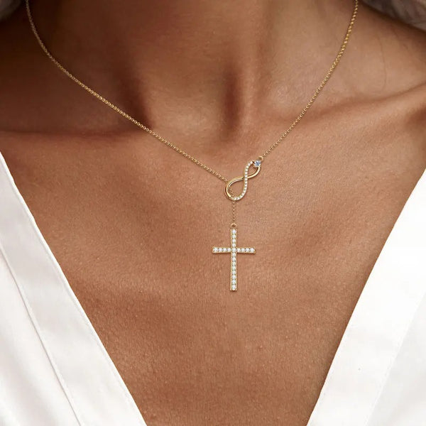 Moissanite Infinity Cross Lariat Necklace