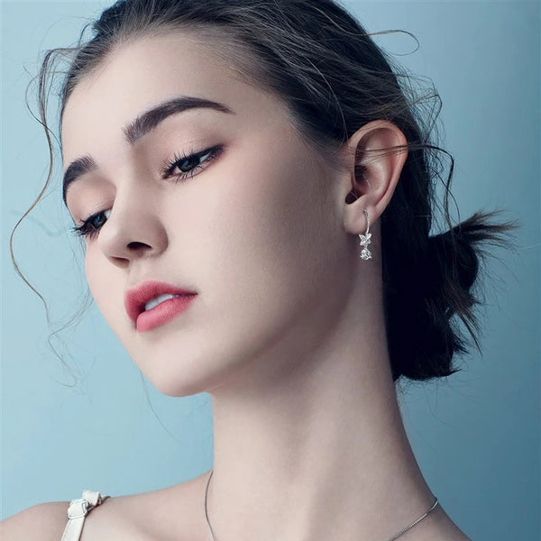 Moissanite Floral Drop Lever-back Earrings