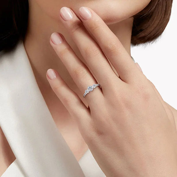 Three-Stone Bezel Set Moissanite Ring