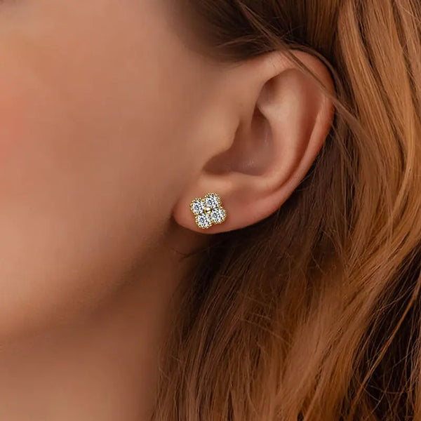 Moissanite Clover Flower Earrings