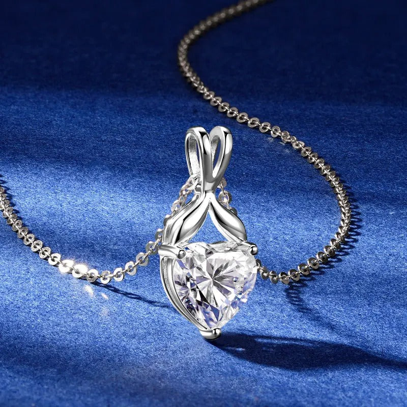 2ct Heart Moissanite Fishtail Pendant Necklace