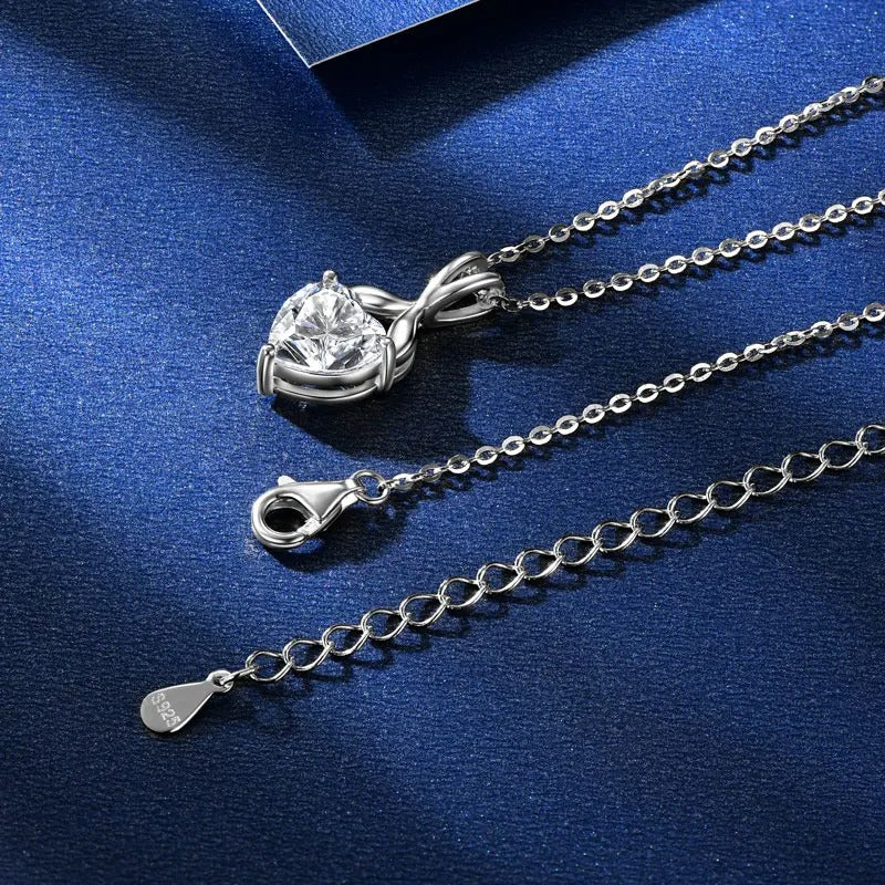 2ct Heart Moissanite Fishtail Pendant Necklace