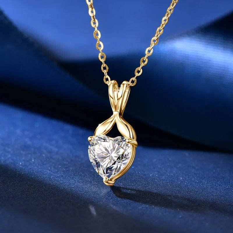 2ct Heart Moissanite Fishtail Pendant Necklace
