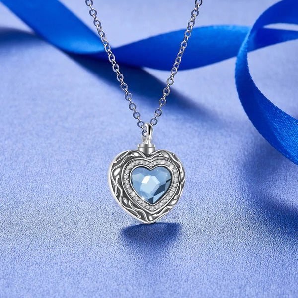 Blue Crystal Heart Locket Necklace