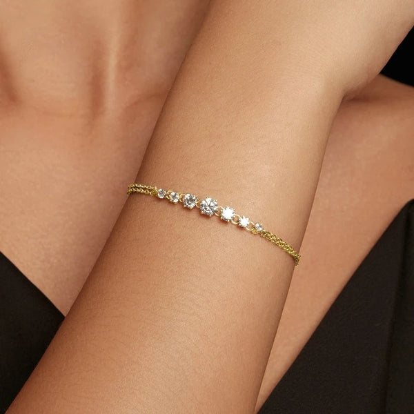 Graduated 7-Stone Moissanite Double Chain Bracelet