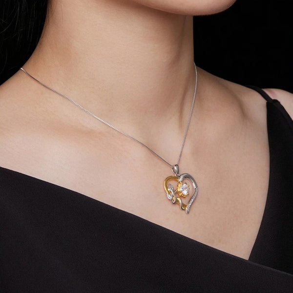 Two-Tone Floral Heart Moissanite Pendant Necklace