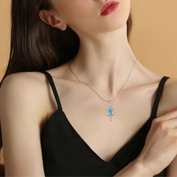 Radiant Blue Lotus Pendant Necklace