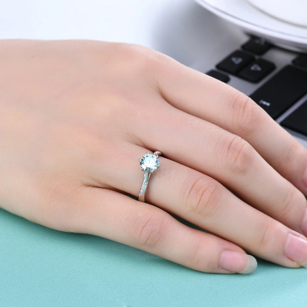 Bague Moissanite en Dentelle Bleu Canard Enchantée (1.0ct)