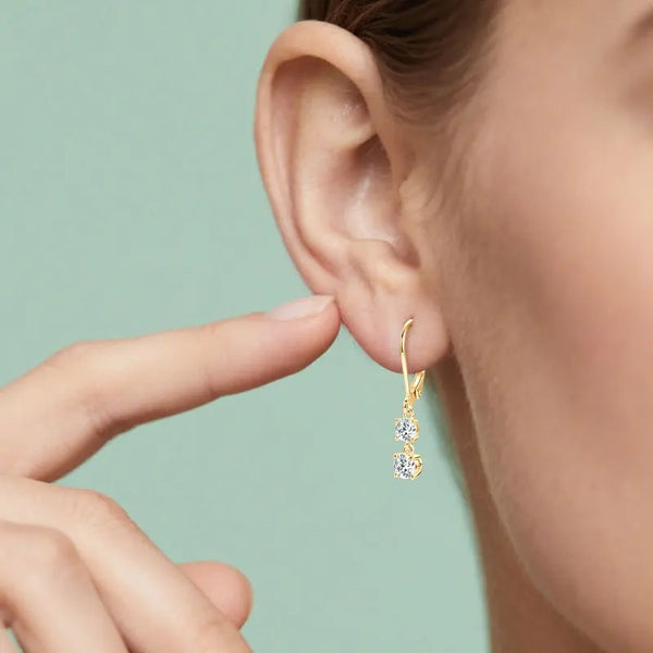Double Drop Solitaire Moissanite Earrings
