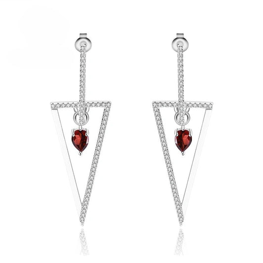 Crimson Triangle Garnet Drop Earrings