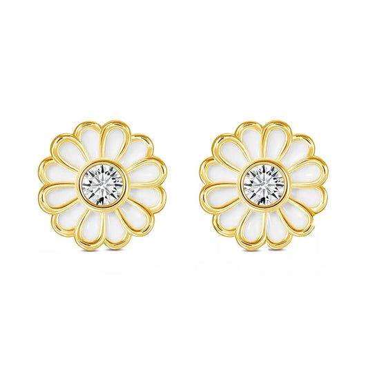 Boucles d'oreilles clous marguerite en émail