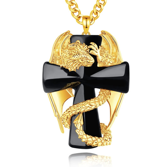 Dragon Embrace Obsidian Cross Necklace