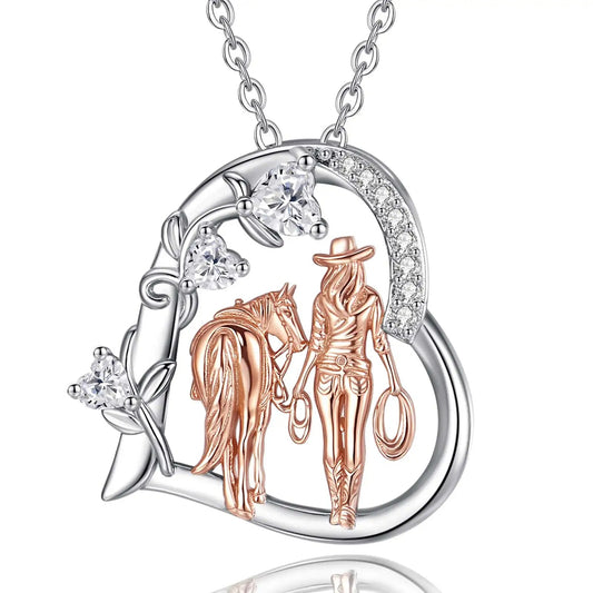 Horse & Girl Heart Pendant Necklace