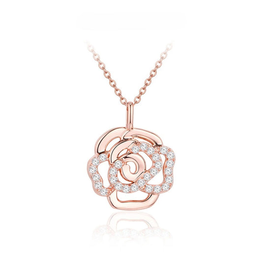 Pendentif rose éclose demi-pavé