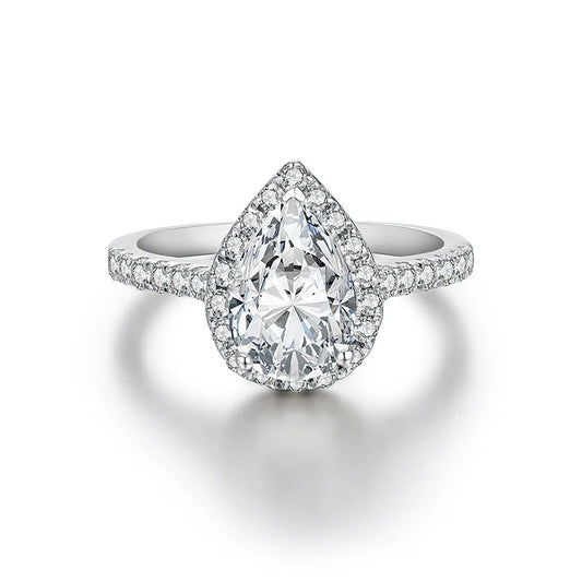 Bague auréole classique en moissanite poire (2,0 ct)