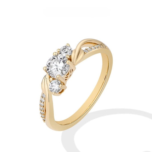 Bague classique en moissanite torsadée à trois pierres